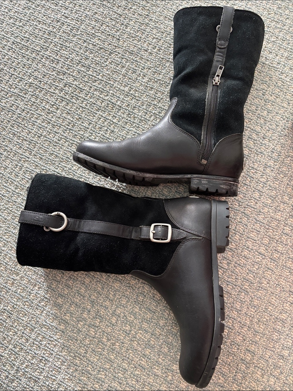 Ugg Bellevue Black Women's Mid-Calf Leather & Suede Boots size 5 women’s
